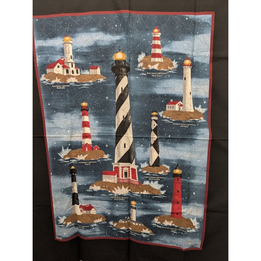 Lighthouse Fabric Panels (2) Cape Hatteras Lookout Fire Island Cotton 2yds x 44"